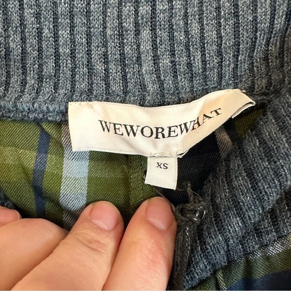 NWT WeWoreWhat low rise pant stretch waist plaid green blue extra long pockets - Picture 5 of 9